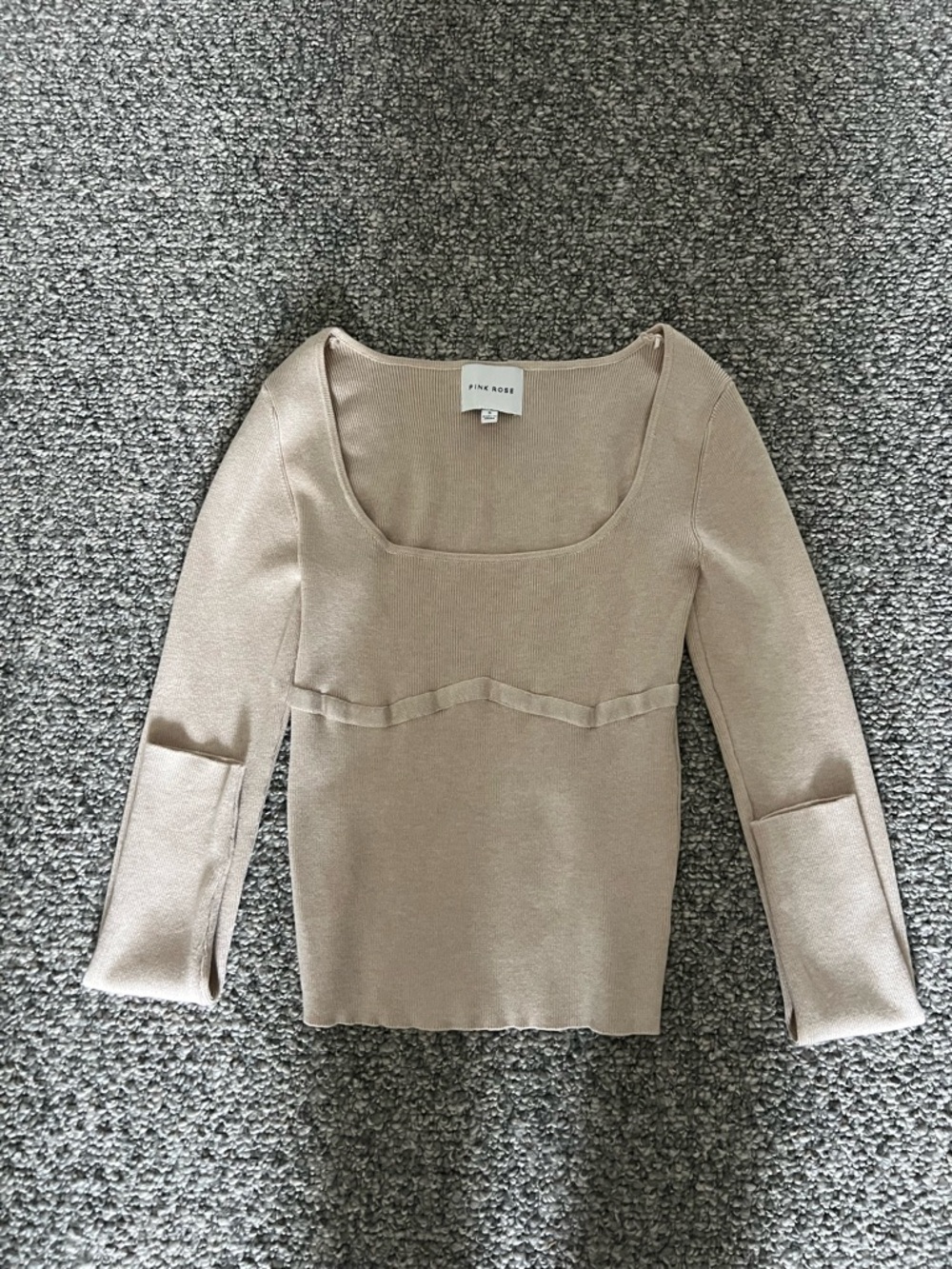 Pink Rose Beige Square Neck Knit Top